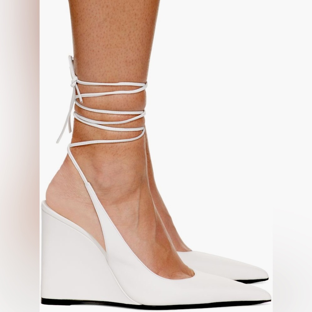 BY FAR Vaughn White Nappa Leather Wedge Gladiator Lace Up Pointed Heels sz 40